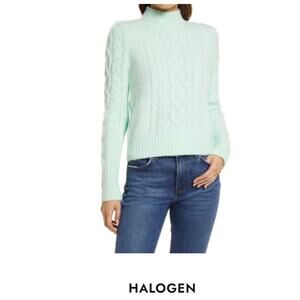 halogen x atlantic-pacific cable knit sweater Size Large green mist $79 NEW